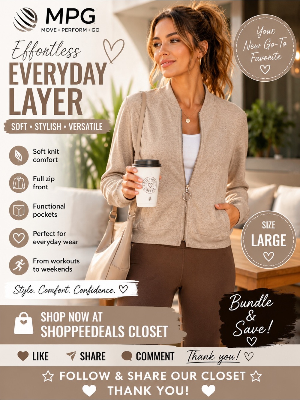 MPG Full Zip Knit Jacket/Cardigan – Size Large